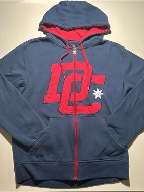 RARE dc shoes skate zip up hoodie dc pendant unique graphic Y2K red,navy small